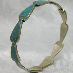 Vintage TAXCO Sterling Silver & Turquoise Bangle Bracelet